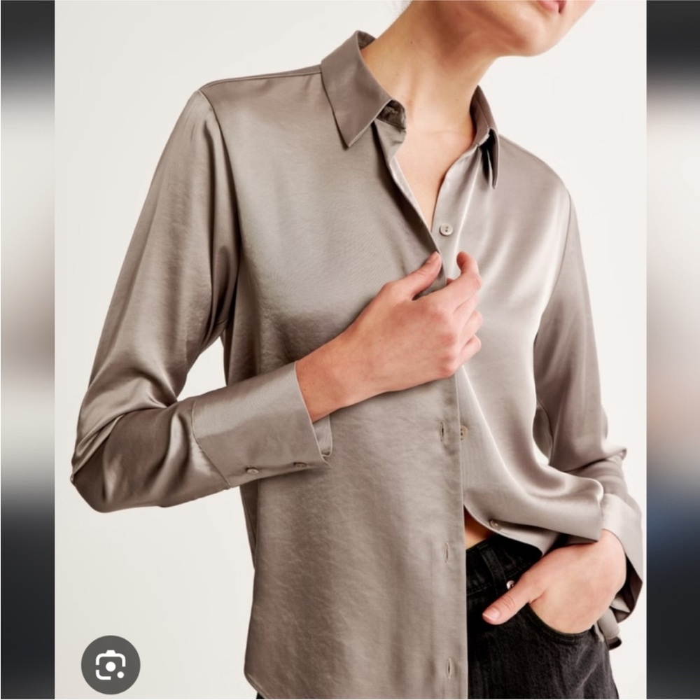 Abercrombie & Fitch Satin Shirt in Taupe - Picture 2 of 4